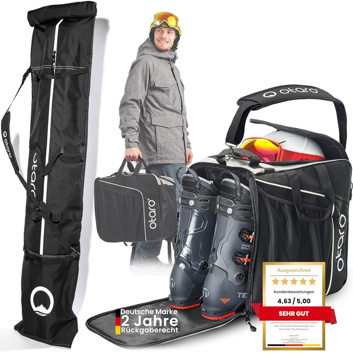 Сумка для лиж Otaro Skitasche: для 1 або 2 пар лиж, регульована довжина, водонепроникна, міцна, з м'яким плечовим ременем. Комплект сумка для лиж та чохол для лижних черевиків
