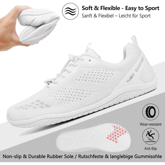 Босоніжки Geweo для жінок та чоловіків: зручні спортивні кросівки з широкою передньою частиною, легкі босоніжки для фітнесу, кросфіту, силових тренувань, трекінгу, унісекс, розміри 37-47 EU (білі, 45 EU широкі)