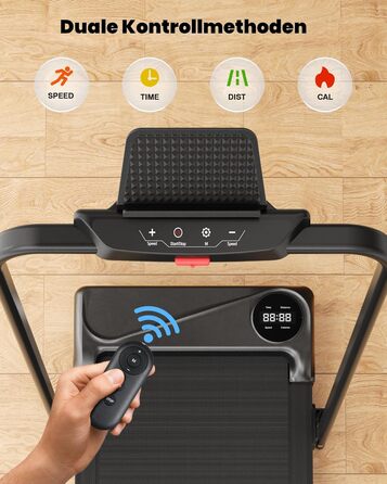 Біговий тренажер THERUN для дому, складний, Walking Pad, тихий з поручнем та LED-дисплеєм, до 10 км/год, подвійне амортизаційне з'єднання, біговий стіл для дому та офісу, не потребує збирання, чорний