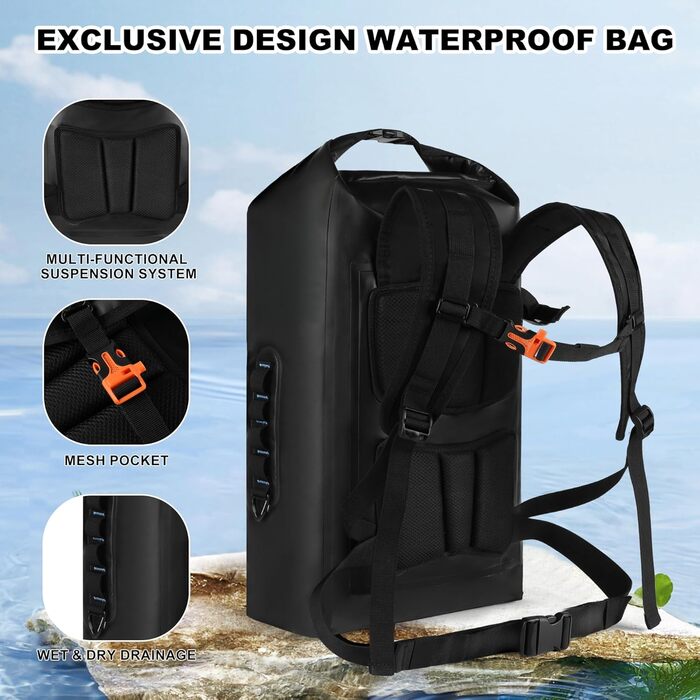 Водонепроникний рюкзак IDRYBAG для жінок та чоловіків, 40 л, для каякінгу та водних видів спорту (Блакитний)