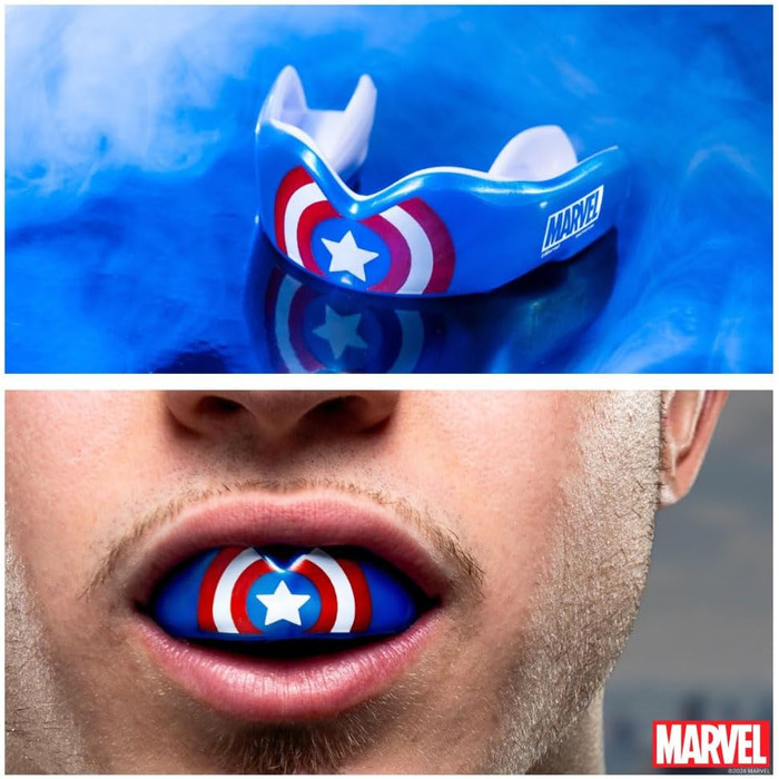 Marvel Капітан Америка спортивний капа для дорослих і дітей, захист зубів для контактних видів спорту: регбі, ММА, єдиноборства, кікбоксинг, дзюдо, хокей, бокс, юніори до 11 років