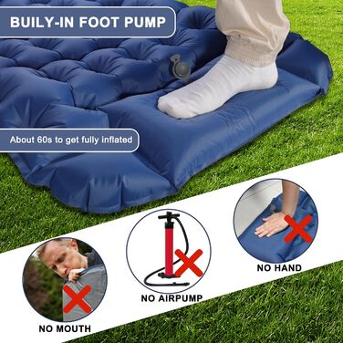 Каремат для кемпінгу Techshare самонадувний, потовщений, синій. Підходить для піших прогулянок, відпочинку на природі та кемпінгу. З насосом для накачування.