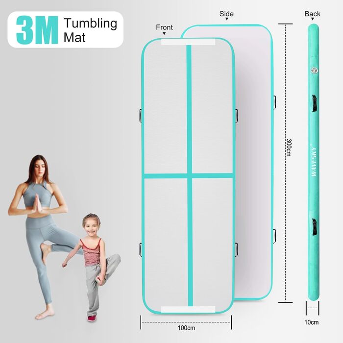 Надувна гімнастична матка Tumble Track, 3м/4м/5м, 10см, антиковзаюча, для дому, спорту, йоги, фітнесу, челедингу, водного спорту (зелена, 300x100x10 см)