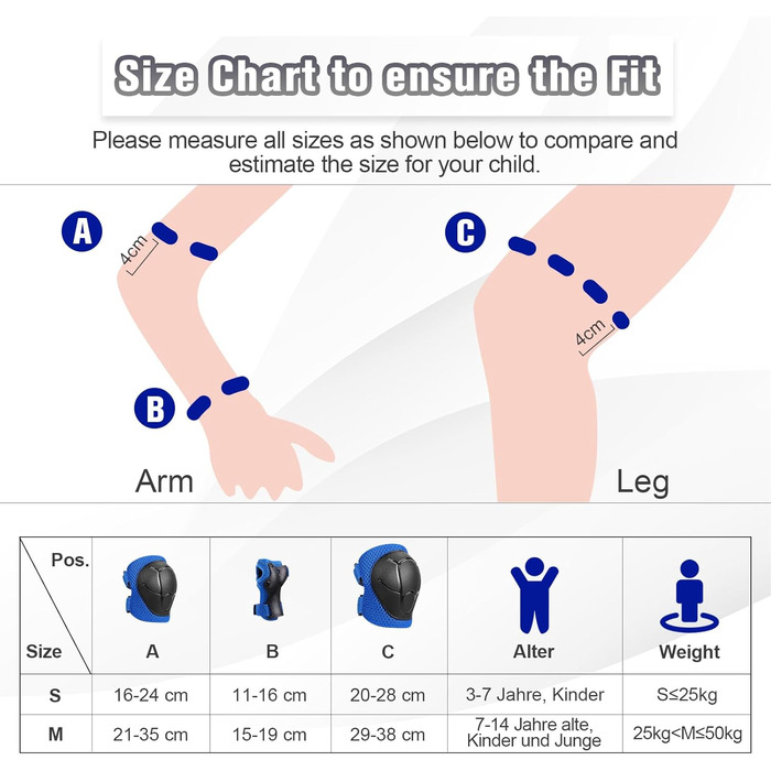Набір захисту для катання на роликах та скейтборді Choneret 6er: наколінники, налокітники, рукавички. Розміри M, M, L. Колір: зелений, синій