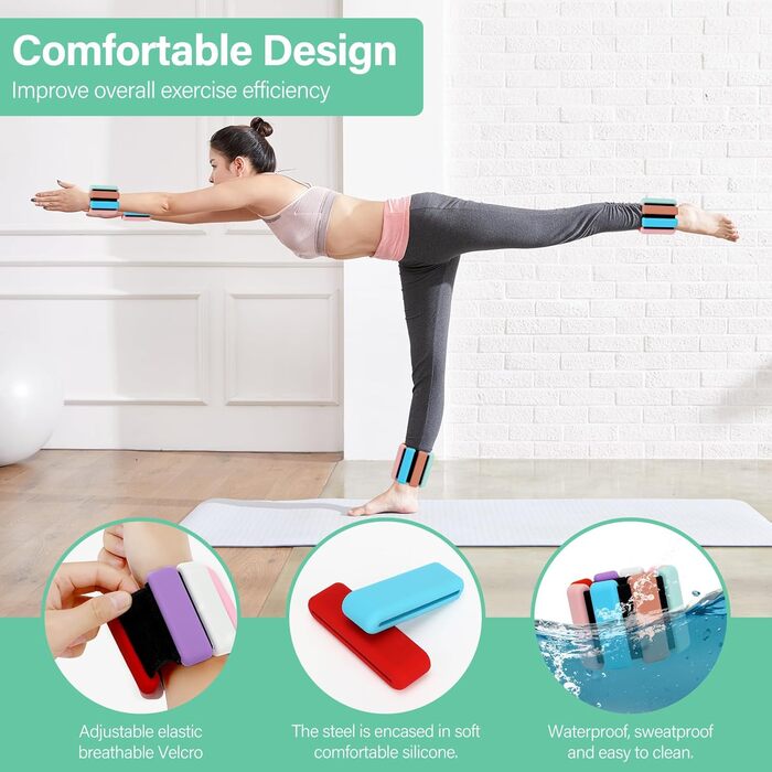 Гантелі на зап'ястя та щиколотки Kasanni 2 шт. (по 0,5 кг) для ніг та рук, Pilates, йога, танці, біг, плавання