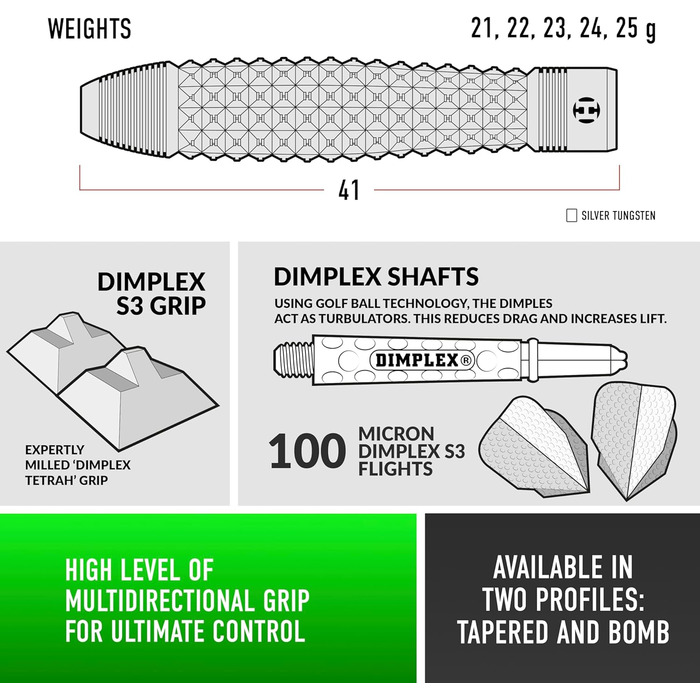 Професійний набір дротиків Harrows Dimplex Bomb & Tapered, 90% вольфрам, 10 шт, чорний