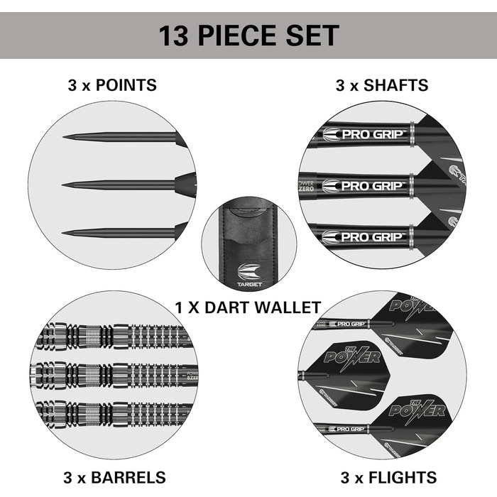 Darts Target Phil Taylor Power 8-Zero 1 (21/23/25 г) - сталеві дротики з вольфраму 80%, чорні, з кейсом