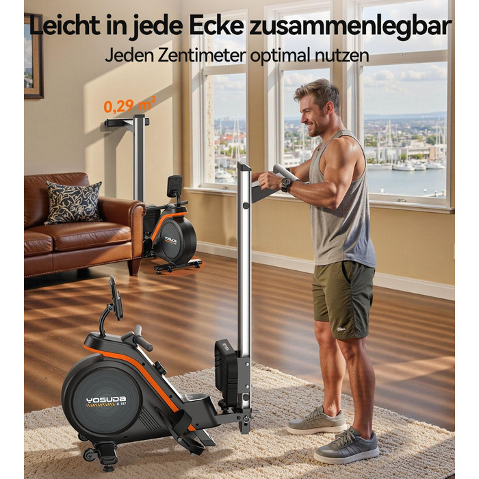 YOSUDA 03-Magnetic Pro Max: Гребний тренажер для дому, ультратихий, 16 рівнів опору, LCD-дисплей, до 160 кг, компактний, проста збірка