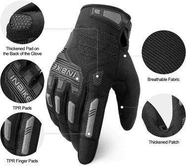 Велосипедні рукавички Inbike MTB для катання на гірському велосипеді та шосе, літні, дихаючі, з підтримкою сенсорного екрану, з TPR накладками на пальці та Eva наповнювачем, сірі, повні пальці, чоловічі/жіночі (MC020), розмір S