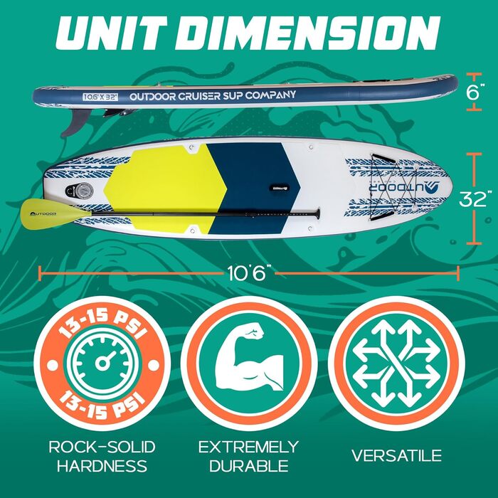 SUP дошка надувна OutdoorCrusier Ultra-Portable, блакитно-біла, з повним комплектом аксесуарів, Drop-Stitch, для початківців та досвідчених райдерів
