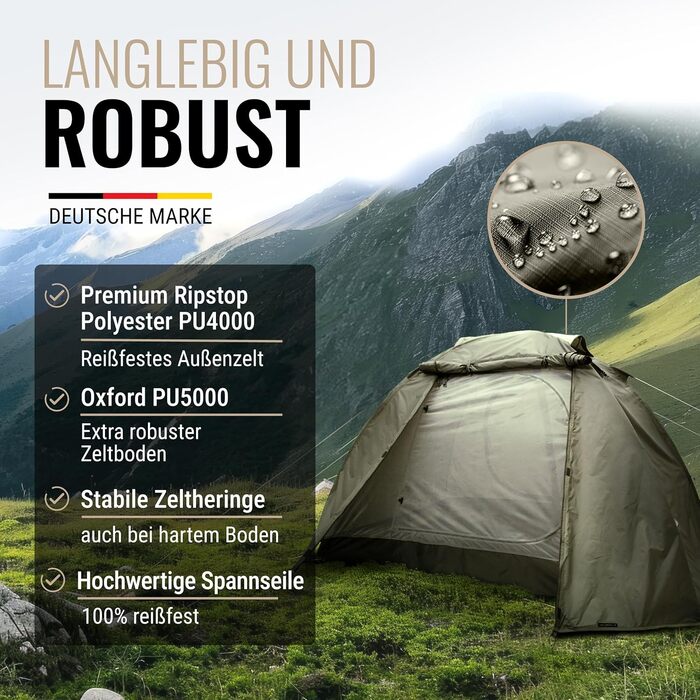 Намет WANDERFALKE® Camp 2: водонепроникний, 2-4 особи, легкий, з тамбуром. Ідеально для кемпінгу, подорожей та риболовлі. Підходить для будь-якої погоди.