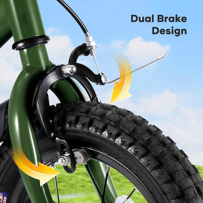 Дитячий велосипед BODIOO 14 дюймів: надійний велосипед для хлопчиків та дівчаток з додатковими колесами, регульованим сидінням та гальмами