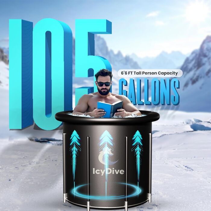 Електрична ванна для криотерапії XL 105GL для дорослих з насосом, термометром та акумуляторами льоду, з надувним кришкою та зливом, для дому