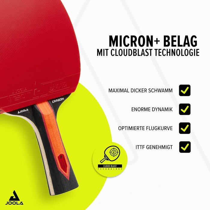 Стіл тенісний, ракетка JOOLA RED Carbon X – High-End з покриттям Micron+ та губкою CLOUDBLAST