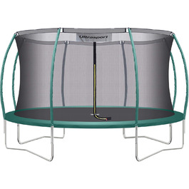 Трамплін Ultrasport Deluxe, Ø 244/305/366/430 см, сертифікований TÜV Rheinland + GS, повний комплект, круглий садовий трамплін, з м'якими стійками, сіткою безпеки та захисним бордюром (Deluxe - Ø 366 см)