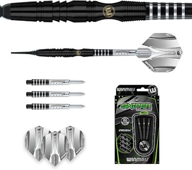 Професійний набір дротиків WINMAU Sniper Black з вольфраму з оперенням і стрижнями