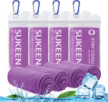 Рушник охолоджуючий Sukeen 4 шт. (101,6 x 30,5 см) - для спорту, фітнесу, тенісу, тренажерного залу - охолоджуючий рушник для шиї та тіла (фіолетовий)