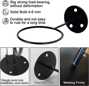 Настінна підставка для м'ячів - 4 шт. - Метал, чорний - для баскетболу, волейболу, футболу, регбі