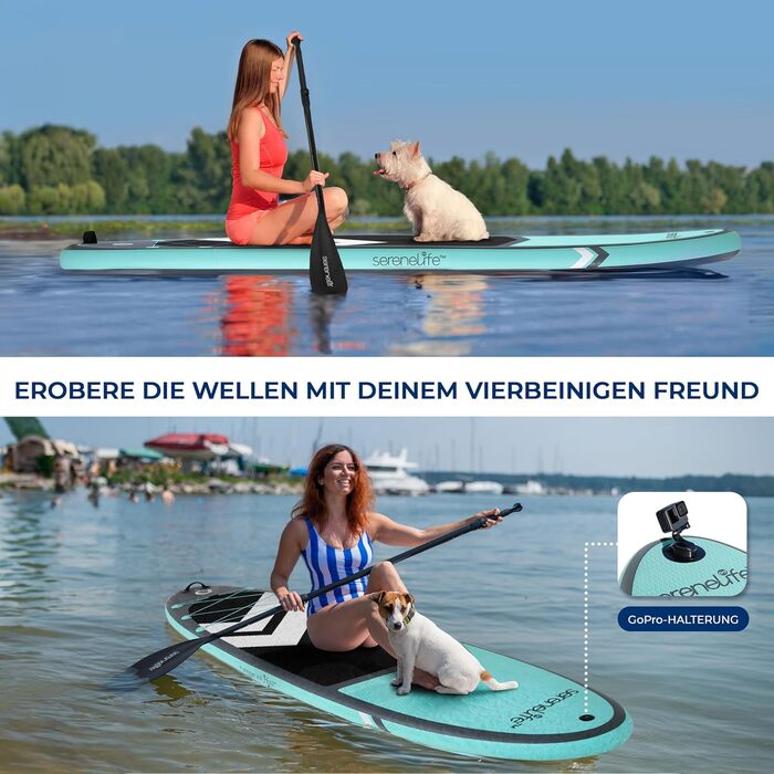 Надувний SUP-борд SereneLife для сім'ї та собак, 89см, до 200кг: комплект з веслом, насосом, рюкзаком