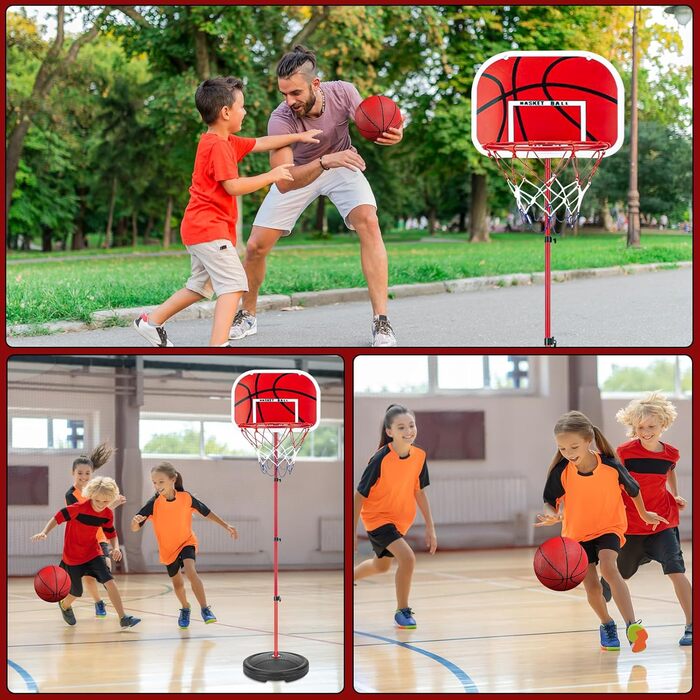 Дитячий баскетбольний кошик для вулиці та дому, регульована висота 50-150 см, комплект з м'ячами та сітками