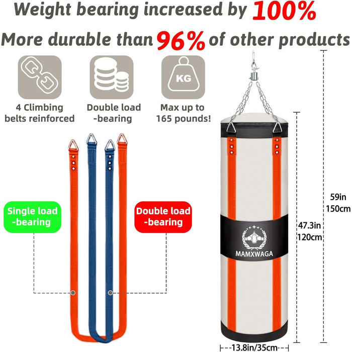 Боксерський мішок Canvas Boxsack для дорослих, 120 см, невикористаний, міцний, вантажопідйомність до 80 кг, білий