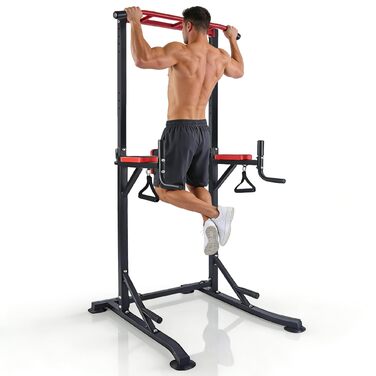 Багатофункціональний турнік Power Tower: станція для підтягувань та віджимань (Dip Station) з регульованою висотою для силових тренувань вдома, червоний
