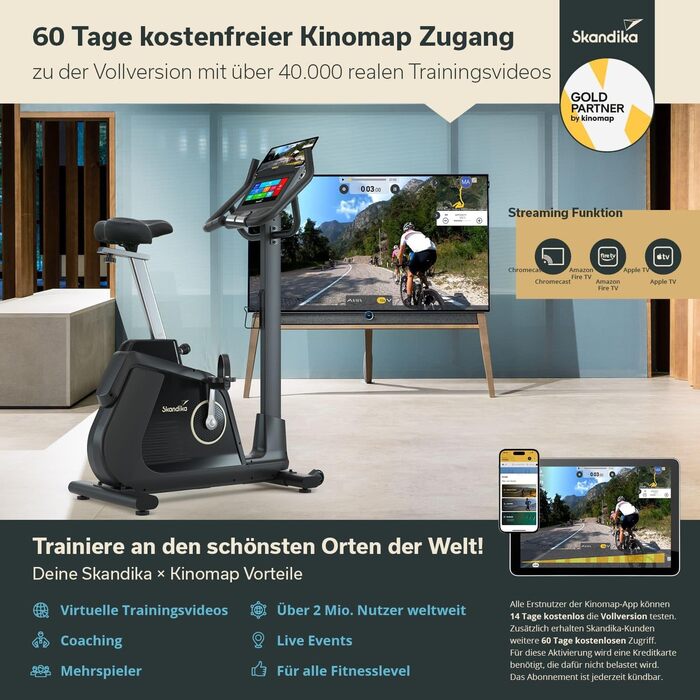 Велотренажер Skandika Liege-Ergometer P14 з сенсорним екраном, Bluetooth, додатками, до 150 кг, для дому