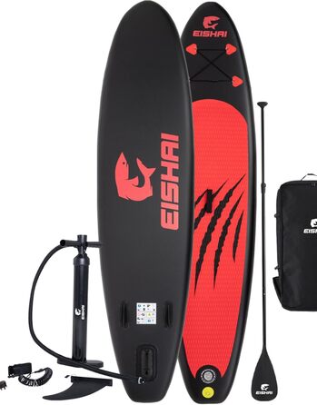 EISHAI надувна SUP-дошка Sharkbite 7-в-1 комплект: весло, страхувальний шнур, насос, ремкомплект, до 130 кг, компактна, для жінок і чоловіків, червона