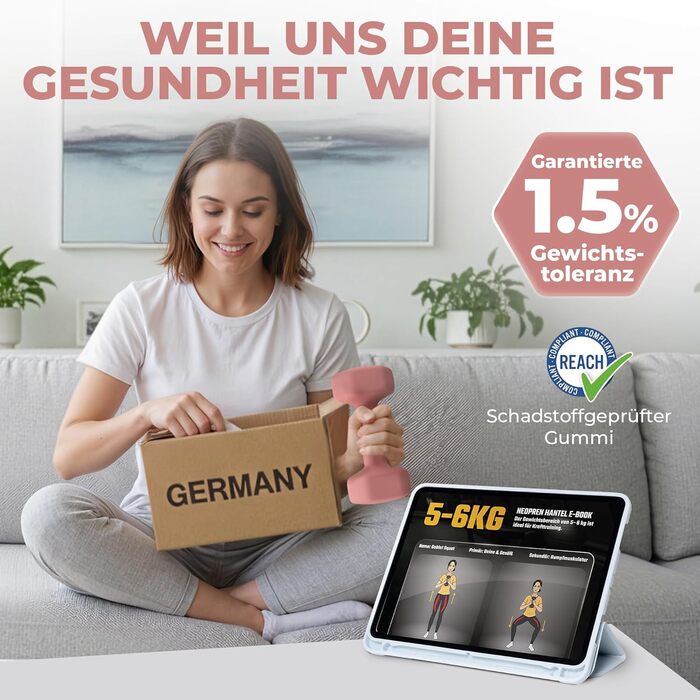 Набір гантелей HQ Germany® 2x5 кг, рожевий, для фітнесу та Pilates, Home Gym, без запаху