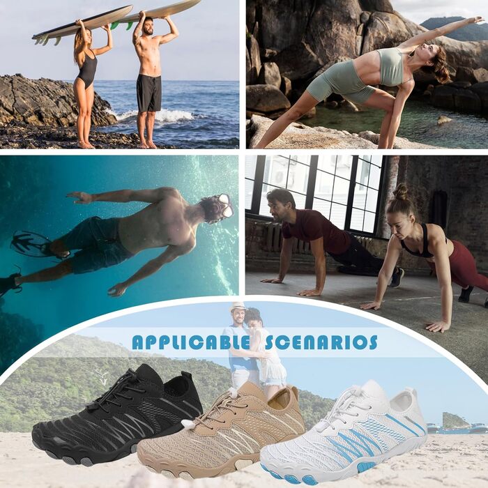 Чоботи для плавання та серфінгу Barfußschuhe: чоловічі та жіночі, швидко сохнуть, антиковзкі, розмір 36-47, чорний