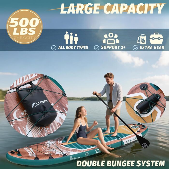 SUP-дошка Upwell 350x89 см, надувна, з сидінням, 2+1, для дорослих та підлітків, Sequoia Green - комплект з рюкзаком, веслом, лішем та помпою