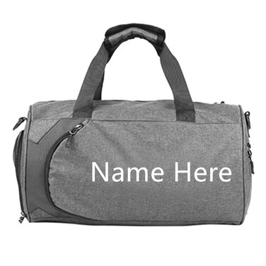 Персоналізована вишита спортивна сумка для подорожей з відділенням для взуття та вологих речей, сіра