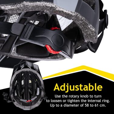 Велосипедний шолом Dunlop з LED-підсвіткою для жінок і чоловіків, розмір 55-58 см, чорний, 3 режими світла, регульований