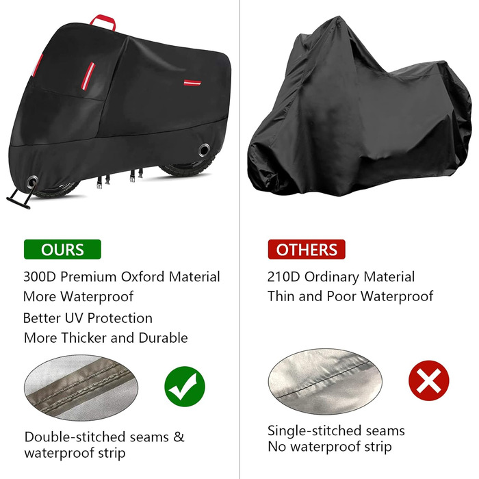 Водонепроникний чохол для мотоцикла 300D Oxford - захист від негоди, з отворами для замка та світловідбиваючими смугами (XL/XXXL)