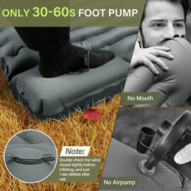 Надувний килимок для кемпінгу з інтегрованою помпою та подушкою, сірий. Компактний, для подорожей, хайкінгу та кемпінгу
