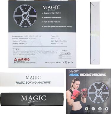 Електронна музична боксерська машина MAGIC SELECT із PU настінною панеллю, LED підсвічуванням, Bluetooth, рукавичками, 3 режими, 43x43x4 см