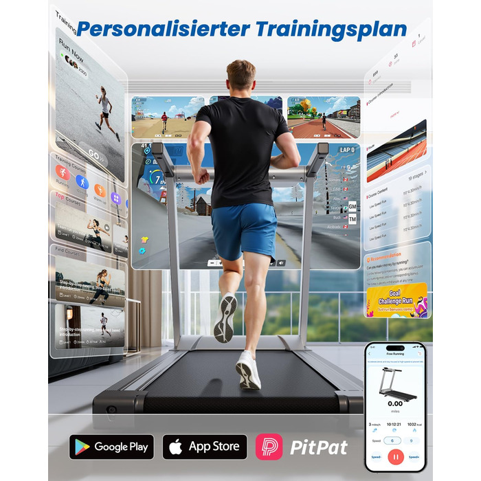 Складне бігове доріжки для дому Klappbar 16 km/h, Walking Pad Foldable з нахилом 6%, бігове доріжки 158 KG велика площа бігу 112 * 42cm, бігове доріжки тихе для дому та офісу (Срібно-Чорний)