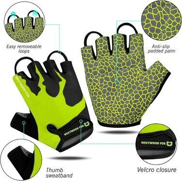 Велосипедні рукавички WESTWOOD FOX, напівпальцеві, унісекс, з підкладками на ручках, нековзна долоня, для їзди на велосипеді, літні, MTB, для чоловіків та жінок, без пальців, короткі, для гірського велосипеда (XL, Papagei)