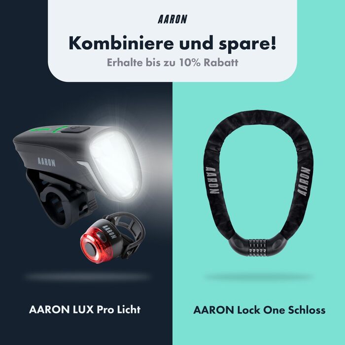 Комплект велосипедних ліхтарів AARON 100/50 ЛЮКС для міських велосипедистів та електровелосипедів, StVZO, USB-зарядка, водостійкі, передній і задній ліхтар