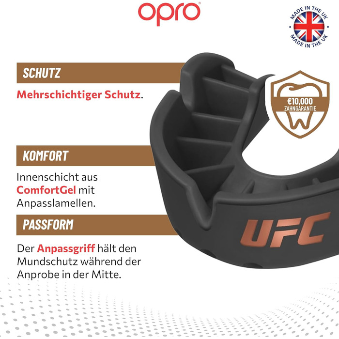 Захист для зубів OPRO Bronze - для боксу, єдиноборств, MMA, дітей та дорослих. Самоадаптується для хокею, кікбоксингу, регбі. Гарантія від дантиста. Колір: чорний.