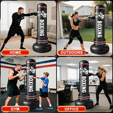 Надувний боксерський мішок Qoosea 190 см з рукавичками для дорослих та підлітків. Ідеально для карате, кікбоксингу, Taekwondo, MMA