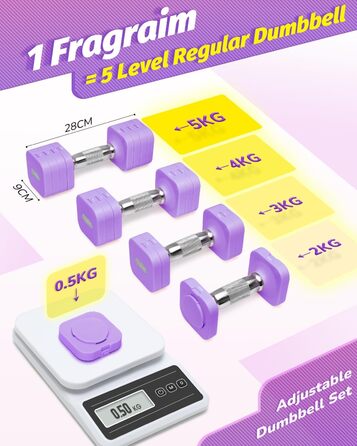 Набір гантелей Fragraim 5 кг x 2, регульовані, для дому, фітнесу, силових тренувань (фіолетовий)