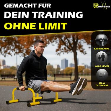 Паралелетки преміум-класу Parallettes - подовжені сталеві ручки для віджимань - стабільність завдяки системі вирівнювання - неслизькі та щадять суглоби - для калістеніки, фітнесу, в приміщенні та на вулиці