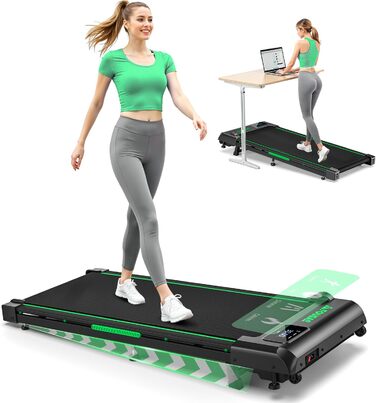 Walking Pad FOUSAE: Бігова доріжка для дому з регулюванням нахилу до 9%, LED-дисплеєм, пультом керування та мобільним додатком, 12 програм, до 150 кг, чорно-зелений