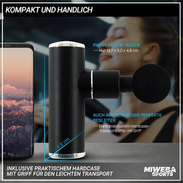 Масажний пістолет Miweba Sports MM10, 4 насадки, 4 режими, кейс, чорний