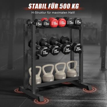 Стойка для гантелей з 3 рівнів, 500 кг, регульована, для дому, міцна, для штанги, гантелей та дисків (тільки стійка), чорна 3-ярусна DB-Rack