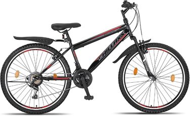 Гірський велосипед Chillaxx Bike Escape 24/26 дюймів, 21 швидкість, для дівчат, хлопців, чоловіків і жінок, чорний-червоний, V-гальма, преміум-якість