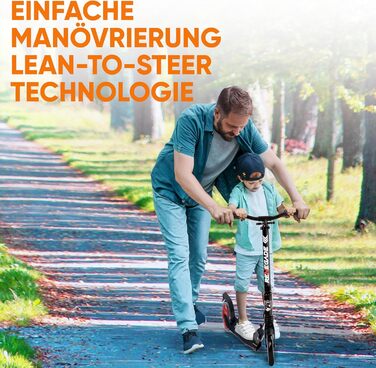 Дитячий ролер Hurtle Roller Kinder 10, складний, регульована висота 84-98 см, для дітей та дорослих, з підставкою, ремінь для перенесення, до 100 кг (чорний)