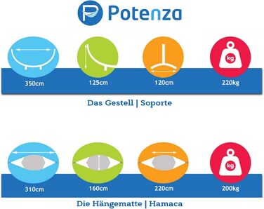 Гамак вуличний Potenza для двох осіб з каркасом, бавовна XXL 220x160 см, до 200 кг, стійкий до погодних умов (Екрю, каркас Чорний)
