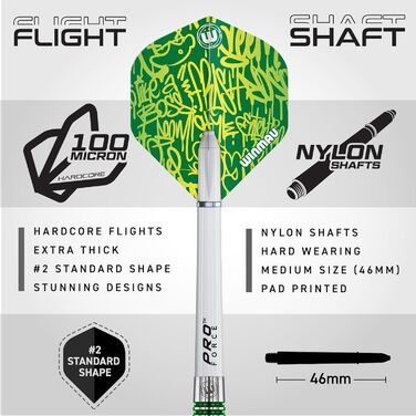 Професійний набір дротиків WINMAU Advance 500, вольфрамові, Softip, 22 г, зелений, з оперенням та штифтами